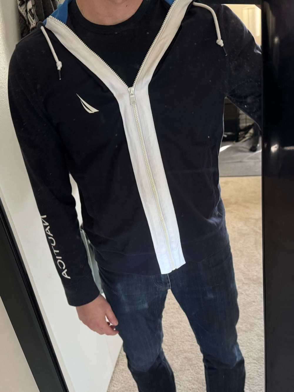 Nautica Navy Zip-Up Hoodie with White Trim